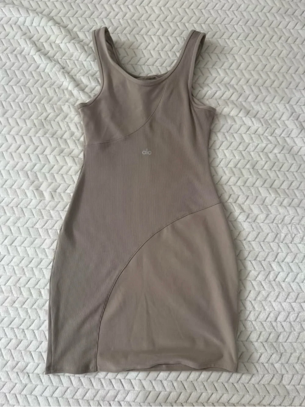 ALO Yoga Taupe Ribbed Tank Mini Dress with Curved Seams